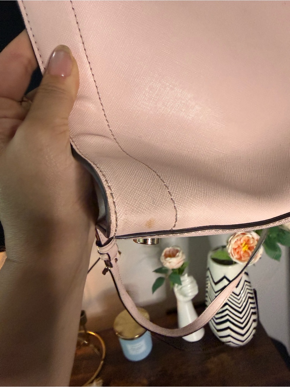 Michael Kors Blush Pink Leather Satchel with Gold MK Charm - Picture 6 of 8